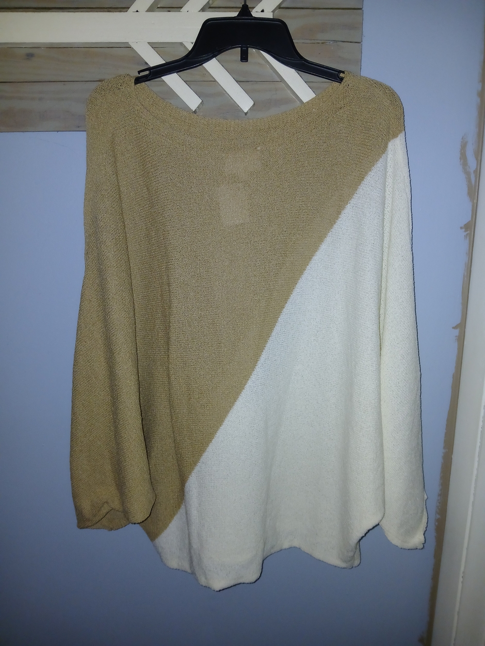 Off-the-Shoulder Colorblock Sweater - Cream and Tan